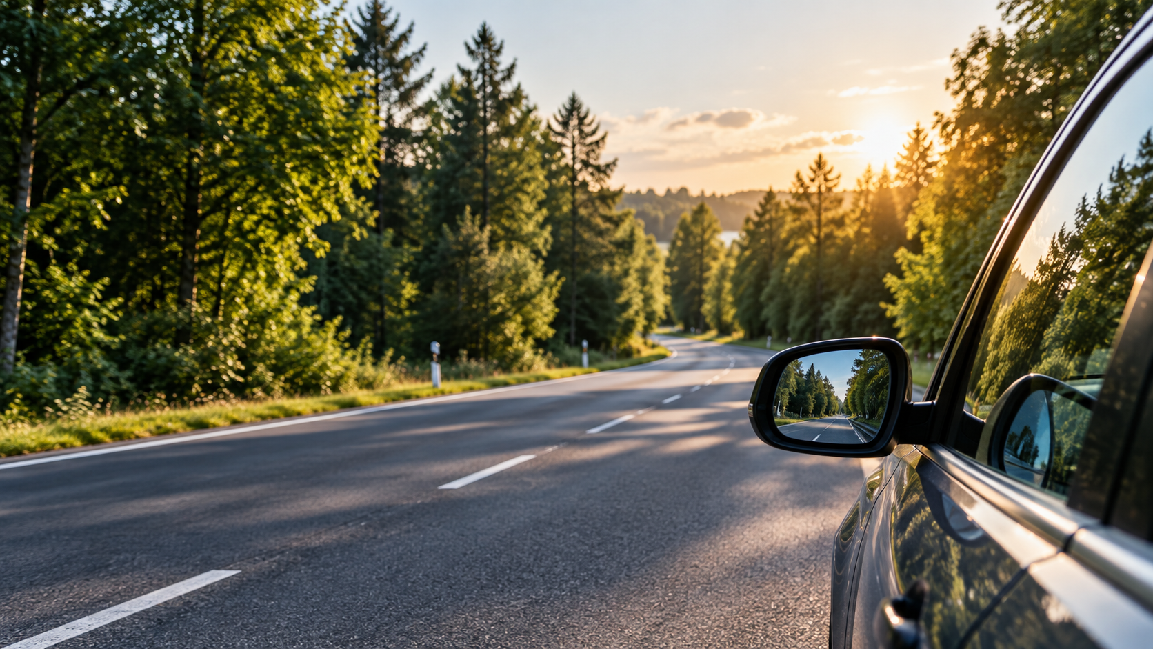 Auto metsavahelisel maanteel